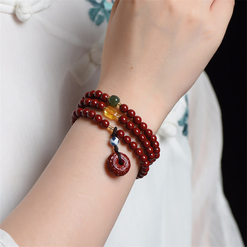 6mm Cinnabar Peace Buckle Triple Wrap Unisex Bracelet