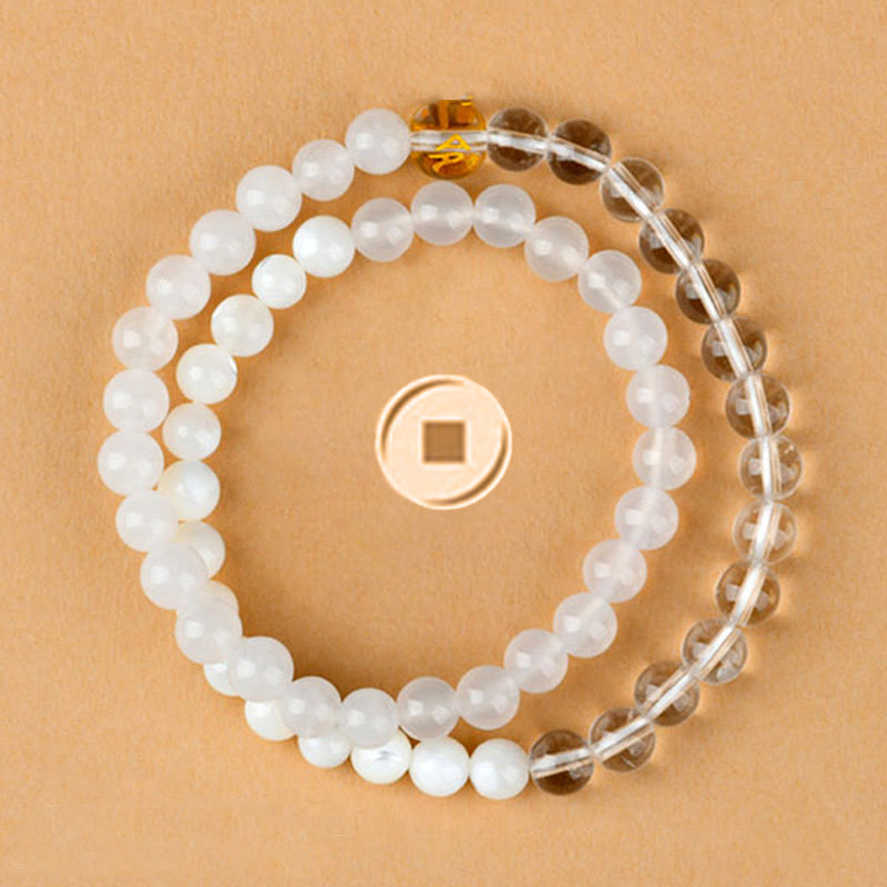 6mm Five Elements White Agate Luck Bracelet for Spiritual Balance