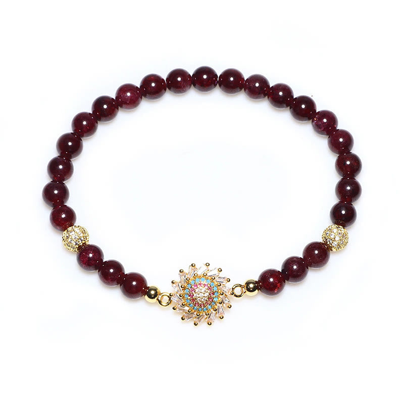 6mm Garnet Protection Bracelet with Zircon Flower Beads