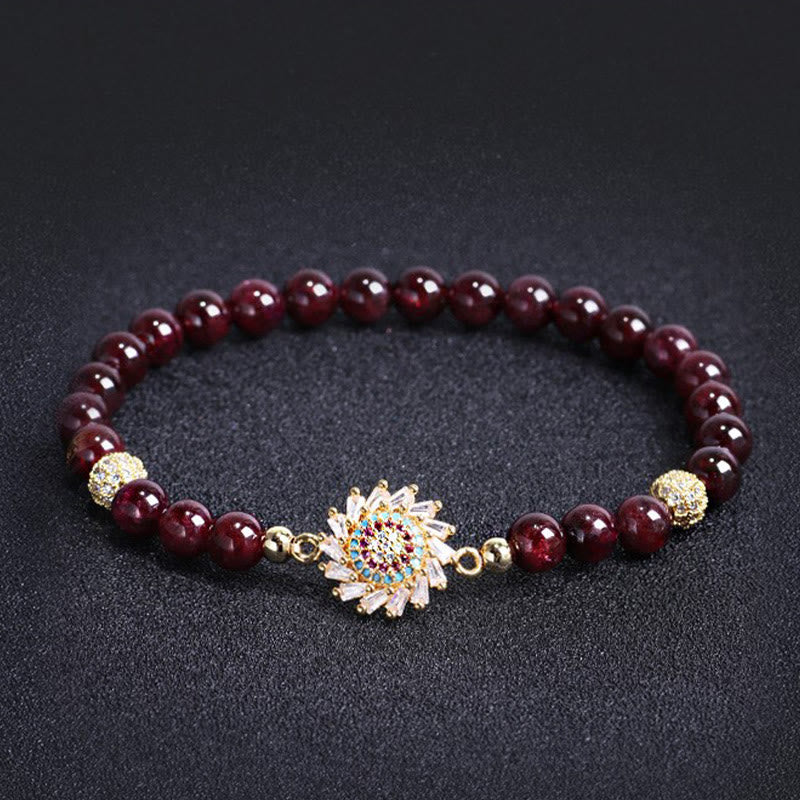 6mm Garnet Protection Bracelet with Zircon Flower Beads
