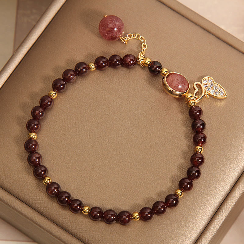 6mm Garnet Strawberry Quartz Butterfly Protection Bracelet