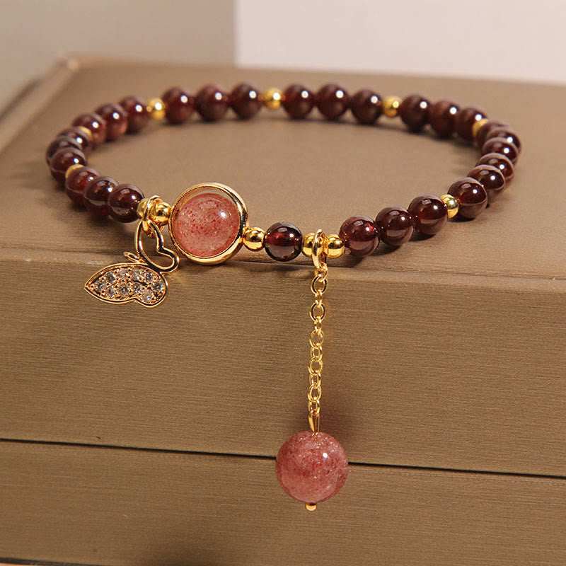 6mm Garnet Strawberry Quartz Butterfly Protection Bracelet