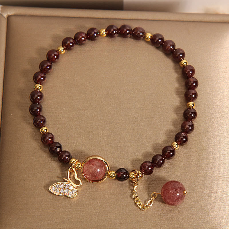 6mm Garnet Strawberry Quartz Butterfly Protection Bracelet