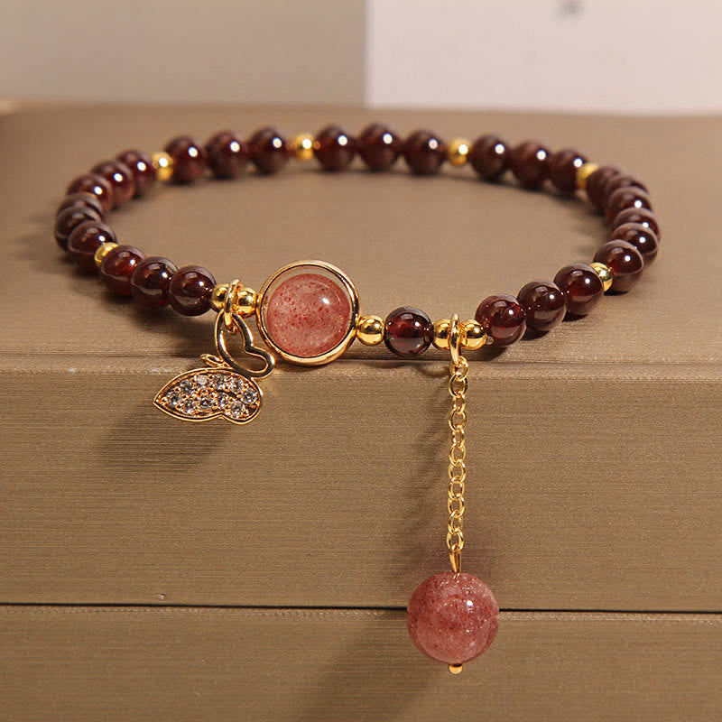 6mm Garnet Strawberry Quartz Butterfly Protection Bracelet