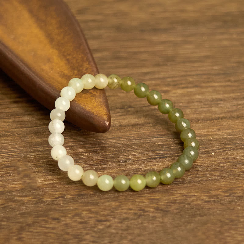 Natural Nephrite Jade Beads Bracelet - Delicate Spiritual Healing Crystal, Adjustable