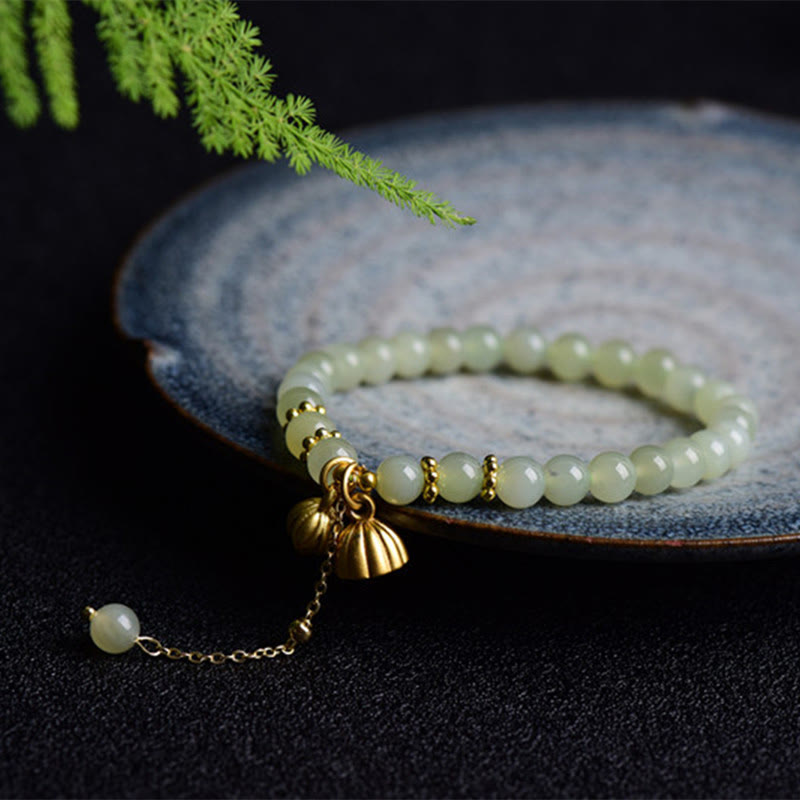 6mm Hetian Jade Lotus Luck Bracelet for Women