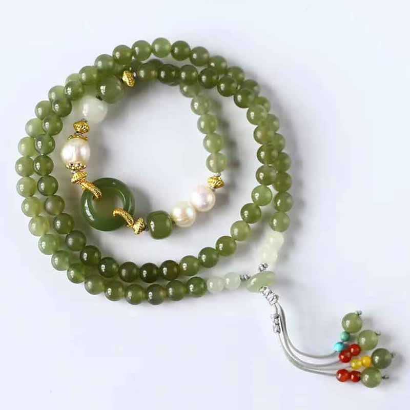 6mm Hetian Jade Pearl Luck Wealth String Bracelet