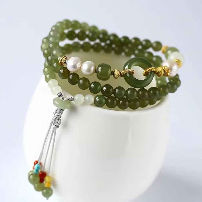 6mm Hetian Jade Pearl Luck Wealth String Bracelet