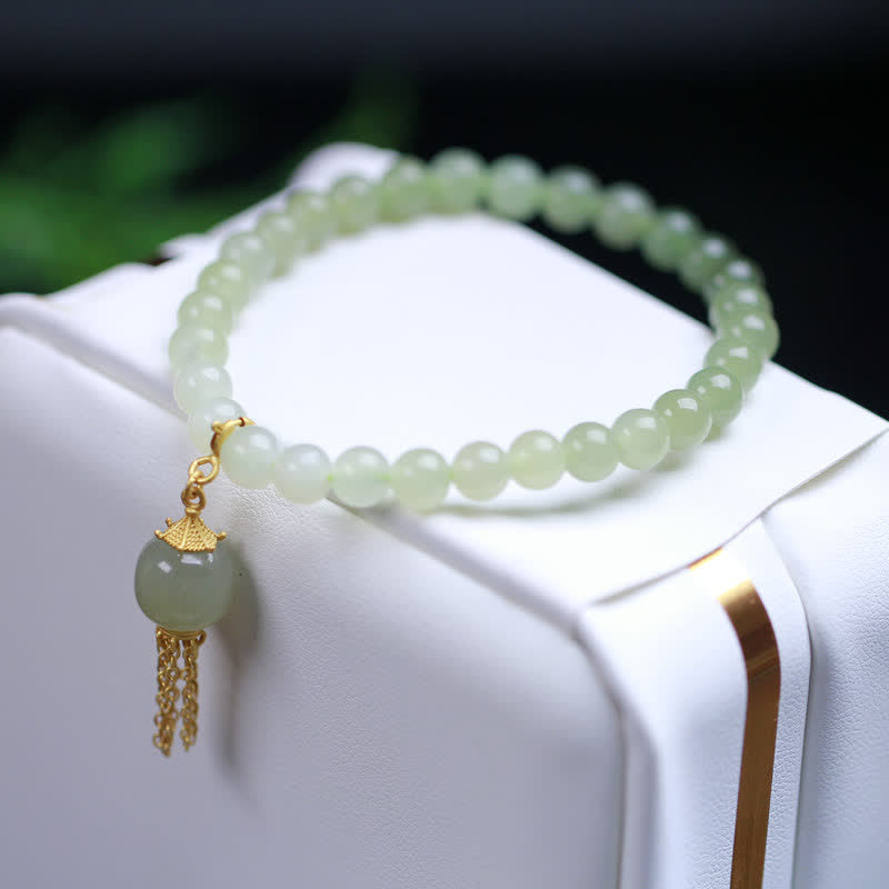 6mm Hetian Jade Wealth Charm Bracelet Sterling Silver