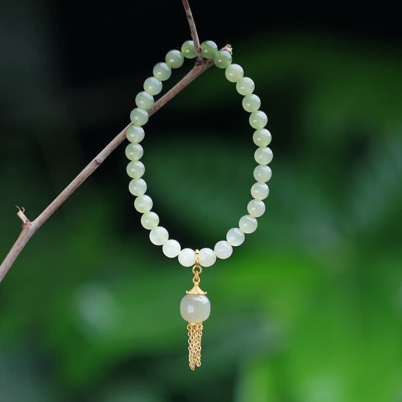 6mm Hetian Jade Wealth Charm Bracelet Sterling Silver