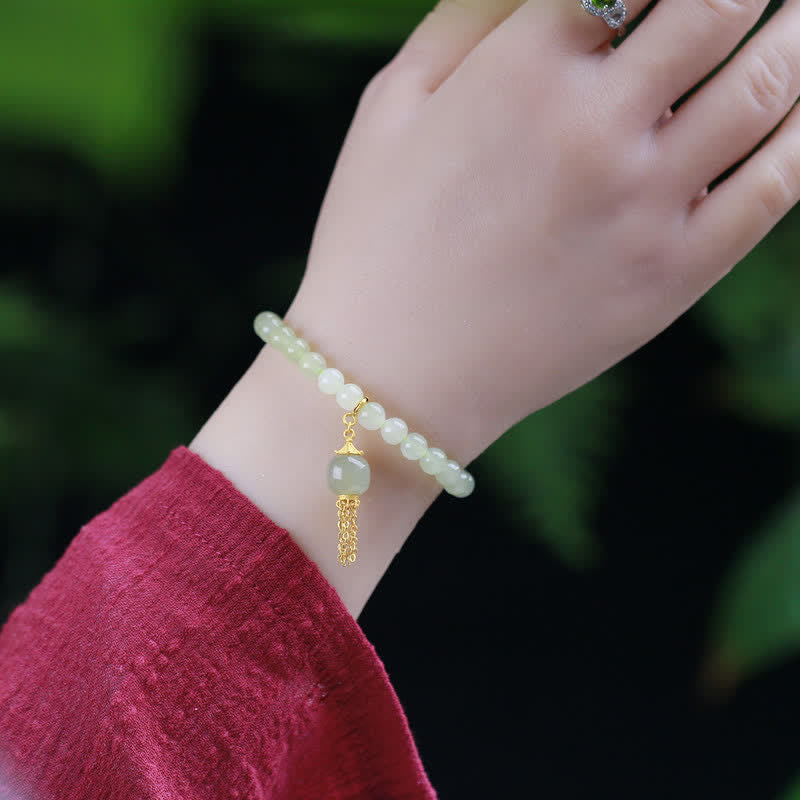 6mm Hetian Jade Wealth Charm Bracelet Sterling Silver