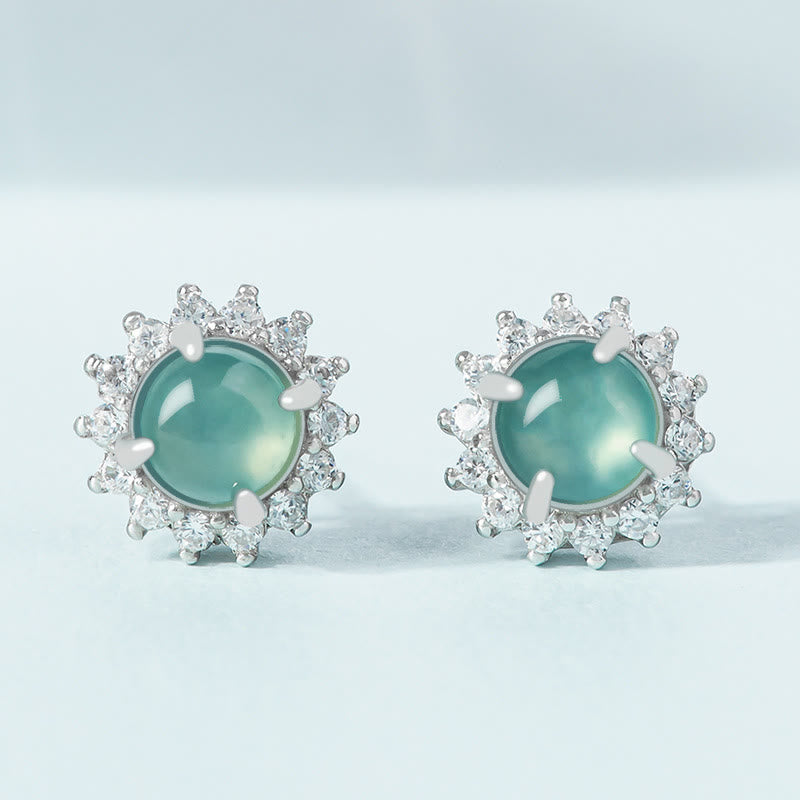 6mm Jade Luck Abundance Stud Earrings in 925 Sterling Silver