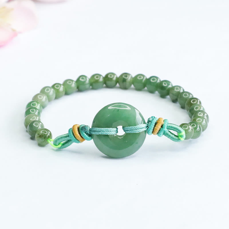 6mm Jade Peace Buckle Bracelet - Prosperity and Luck