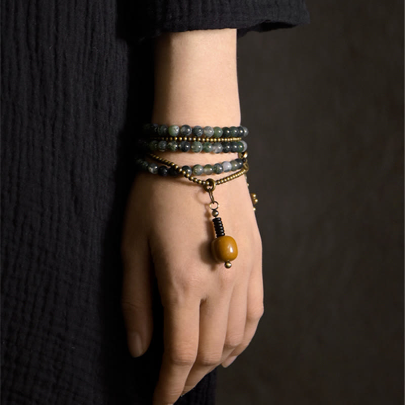 6mm Moss Agate Lucky Multilayer Bracelet