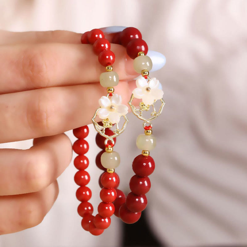 6mm Natural Cinnabar Jade Beaded Blessing Bracelet