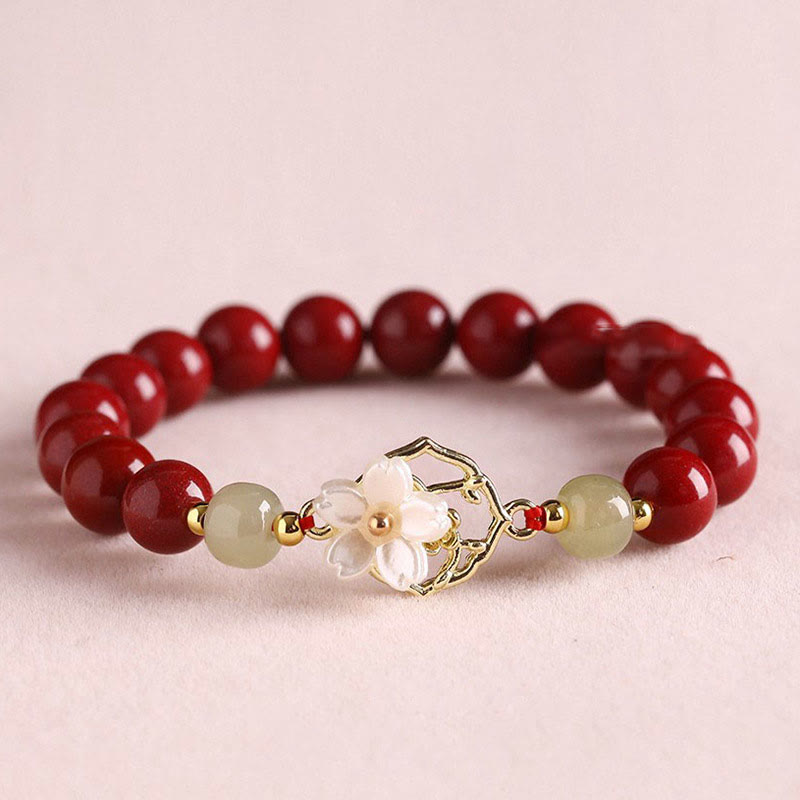 6mm Natural Cinnabar Jade Beaded Blessing Bracelet