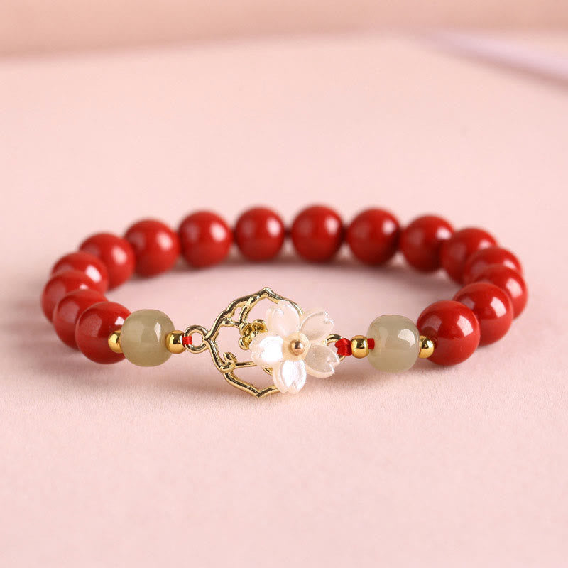 6mm Natural Cinnabar Jade Beaded Blessing Bracelet