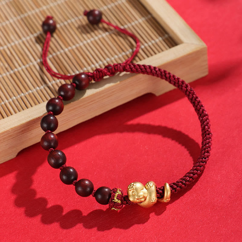 6mm Small Leaf Red Sandalwood Protection Bracelet with Red Rope - Unisex
