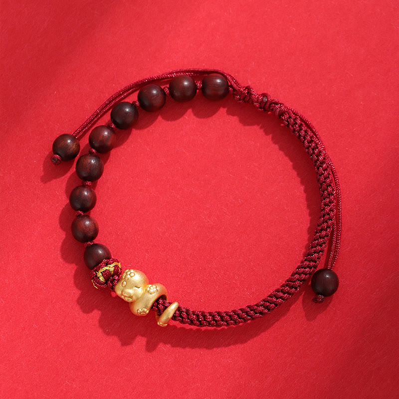 6mm Small Leaf Red Sandalwood Protection Bracelet with Red Rope - Unisex