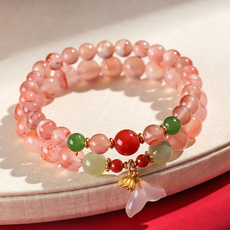 6mm South Red Agate & Hetian Jade Luck and Harmony Bracelet