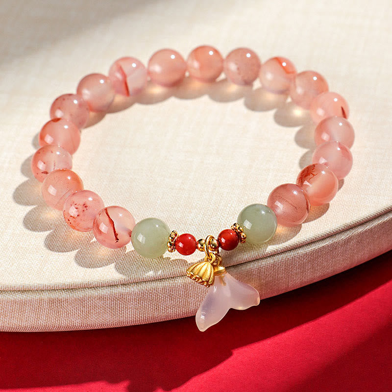 6mm South Red Agate & Hetian Jade Luck and Harmony Bracelet