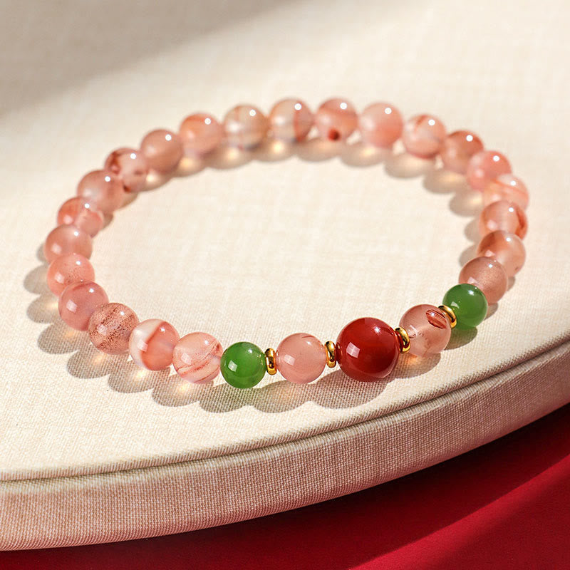 6mm South Red Agate & Hetian Jade Luck and Harmony Bracelet