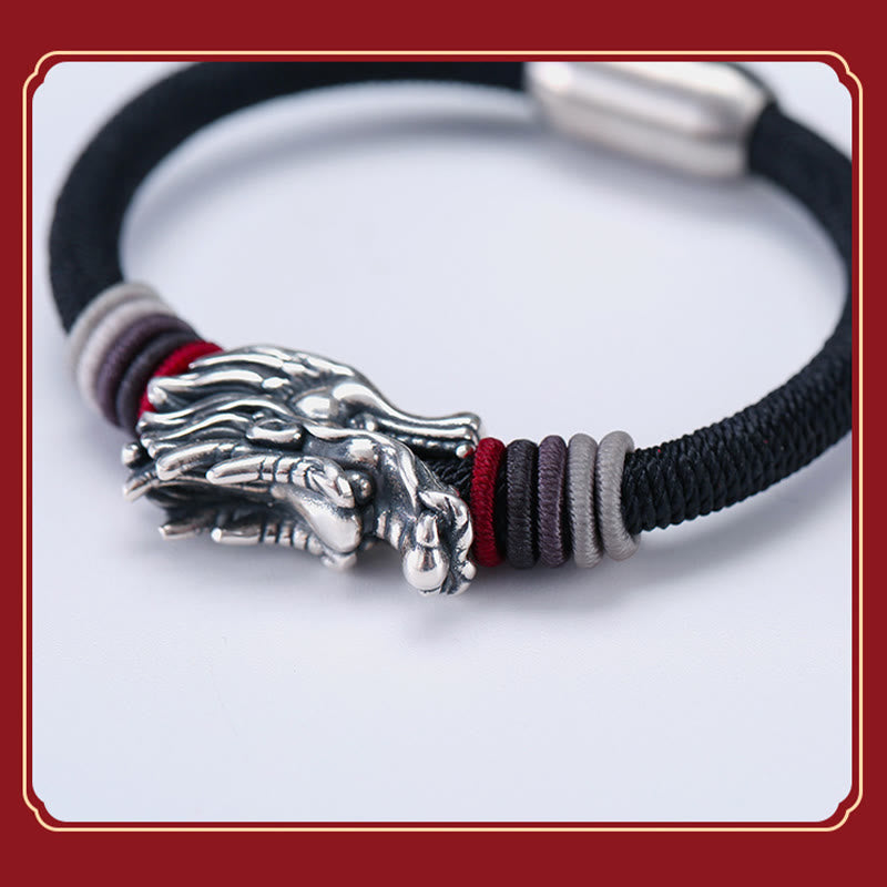 6mm Sterling Silver Dragon Luck Bracelet for Protection
