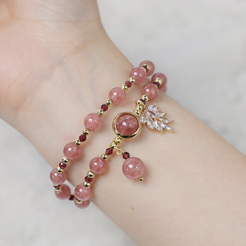 6mm Strawberry Quartz Love Healing Double Wrap Bracelet
