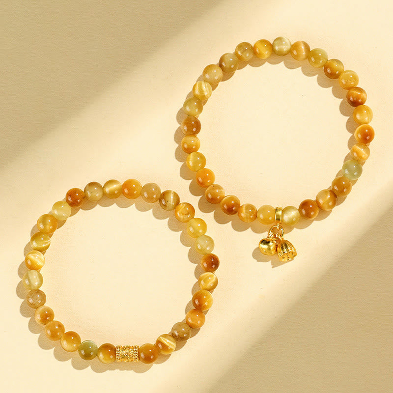 6mm Tiger Eye Protection Bracelet with Lotus Symbolic Beads
