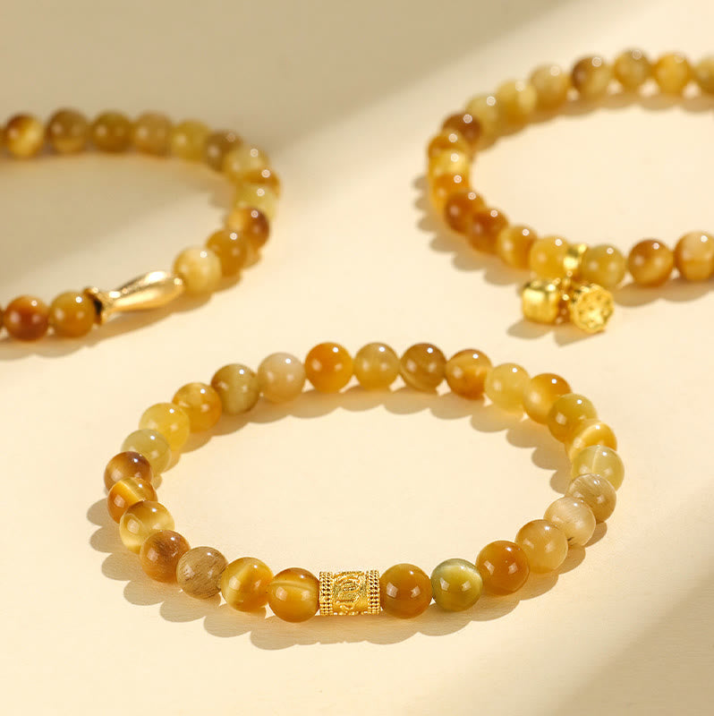 6mm Tiger Eye Protection Bracelet with Lotus Symbolic Beads