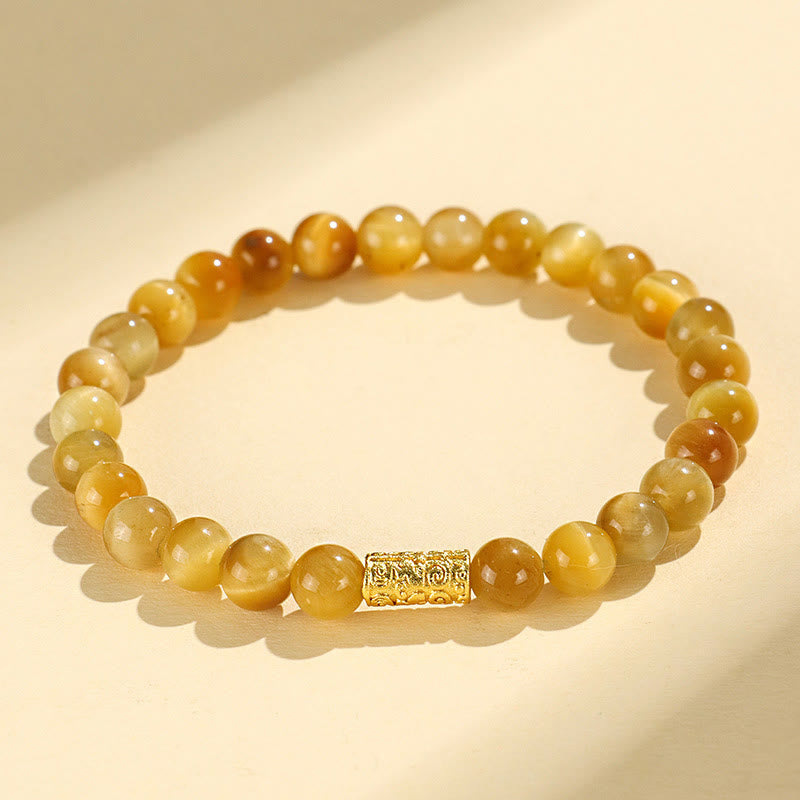 6mm Tiger Eye Protection Bracelet with Lotus Symbolic Beads