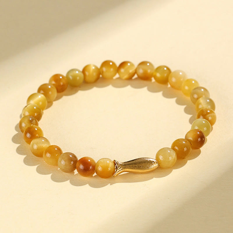 6mm Tiger Eye Protection Bracelet with Lotus Symbolic Beads