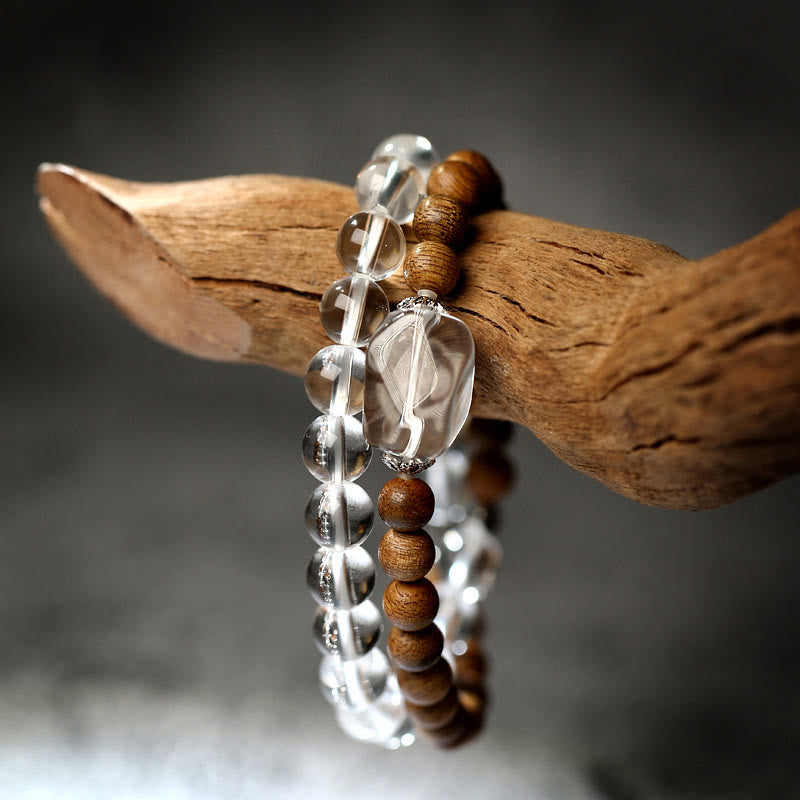 6mm White Crystal Agarwood Lotus Bracelet for Calm & Healing