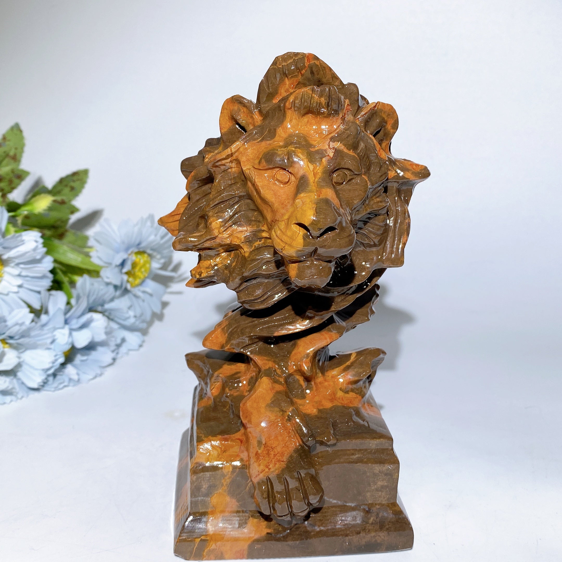 7.0 Inch Sunstone & Jade Lion Head Crystal Figurines