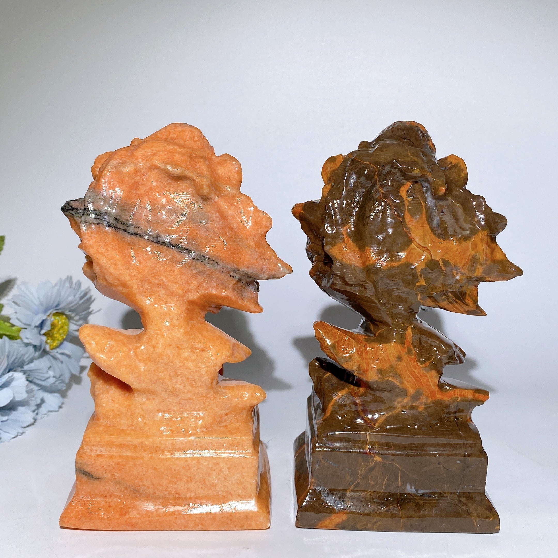 7.0 Inch Sunstone & Jade Lion Head Crystal Figurines