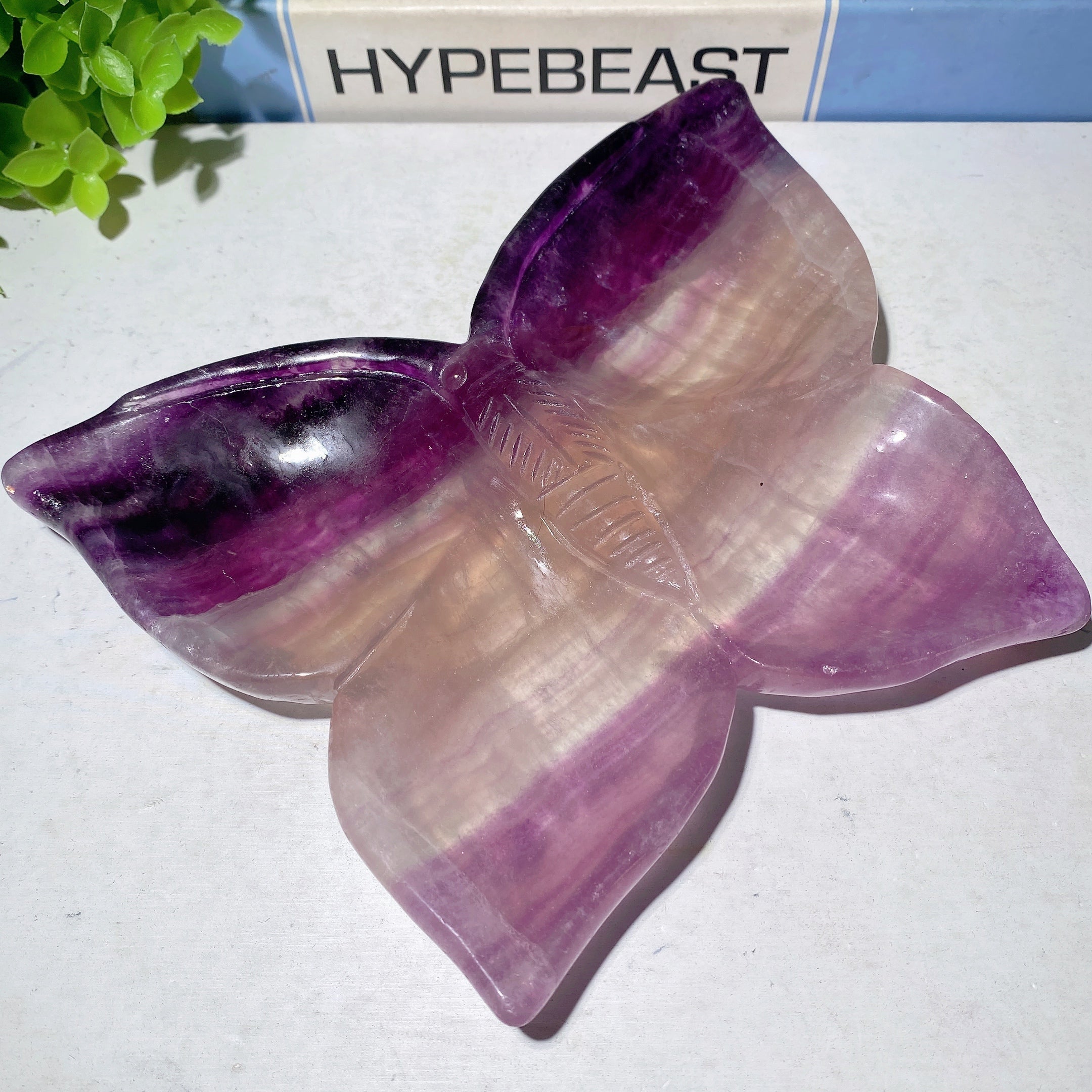 7.2 Inch Purple Fluorite Butterfly Crystal Figurine Carving