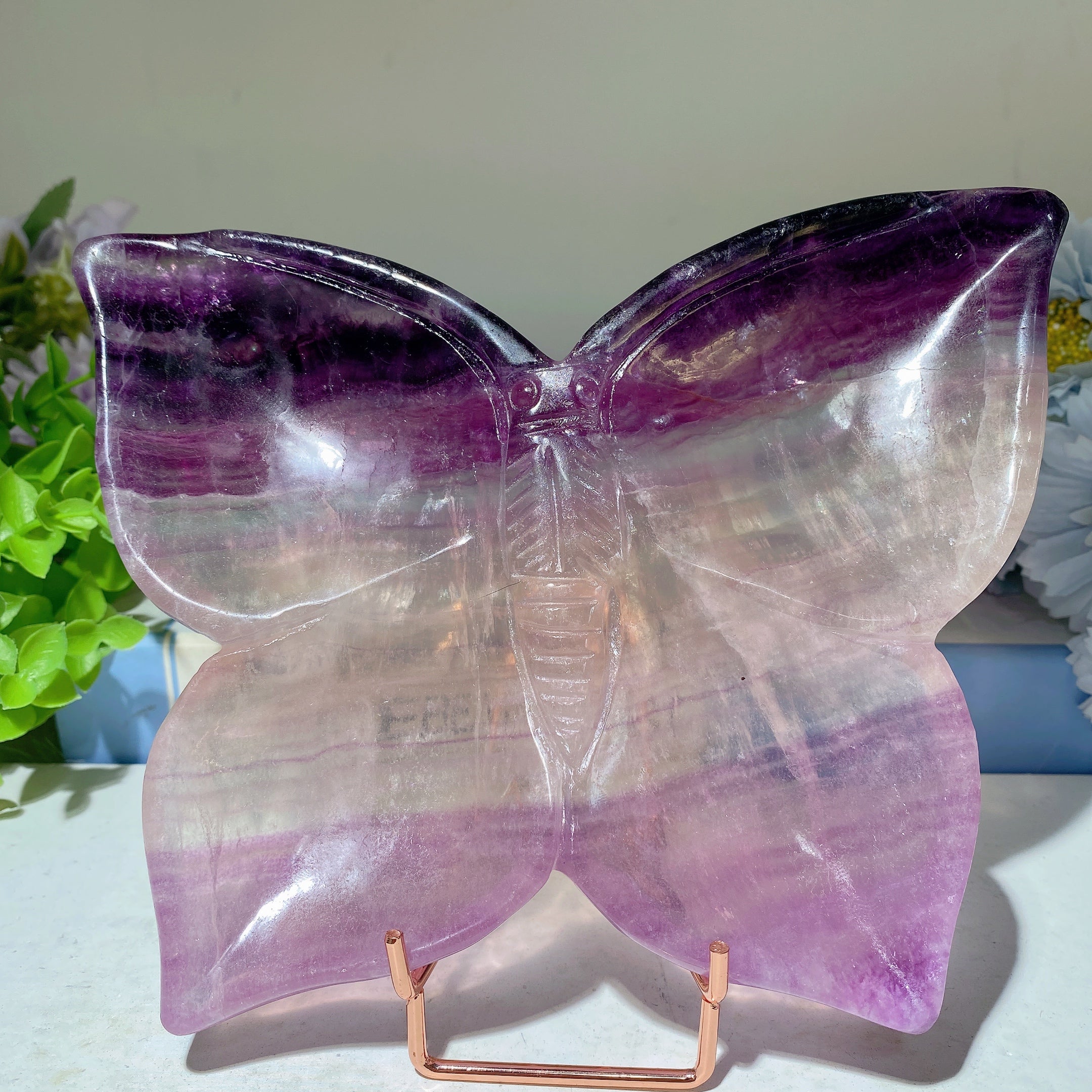 7.2 Inch Purple Fluorite Butterfly Crystal Figurine Carving