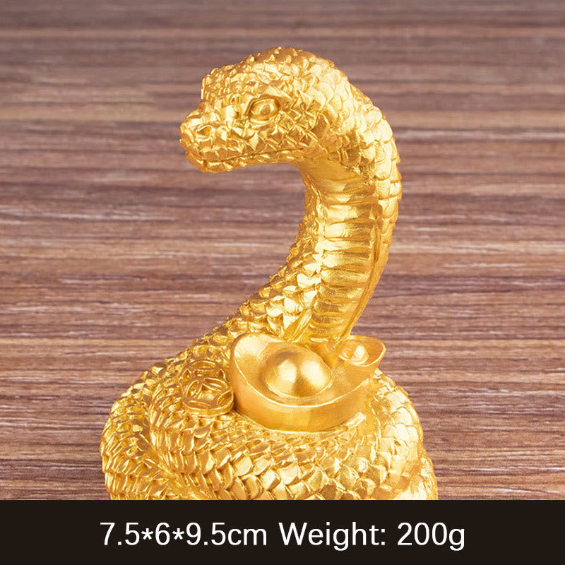 7.5 inch Resin Year of the Snake Wealth Statue with Gold Ingots