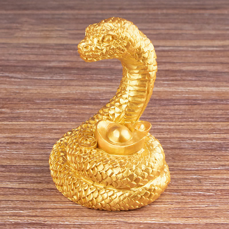 7.5 inch Resin Year of the Snake Wealth Statue with Gold Ingots
