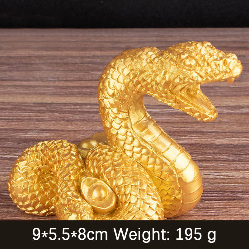 7.5 inch Resin Year of the Snake Wealth Statue with Gold Ingots