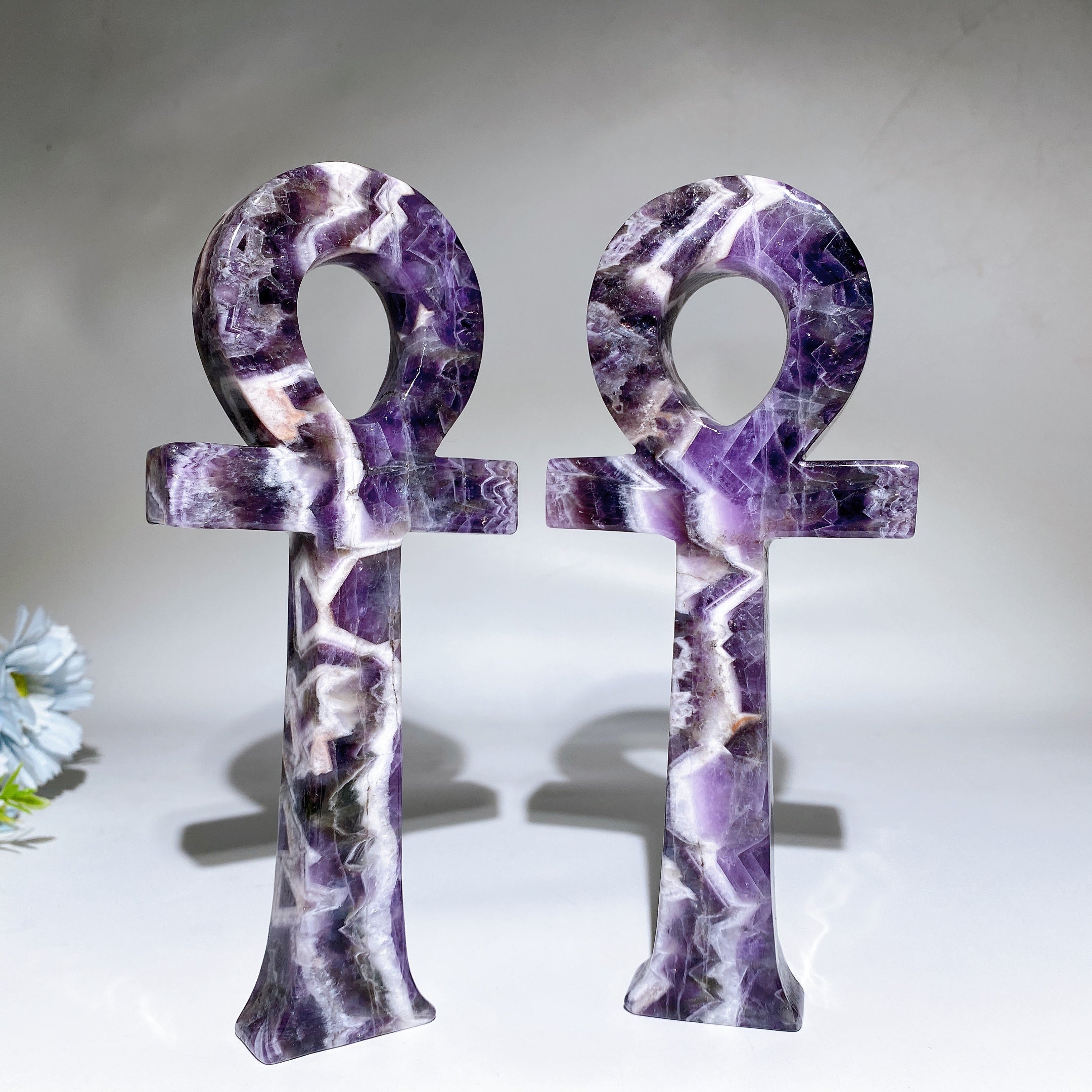 7.6in Amethyst Ankh Carving Crystal Figurine Healing