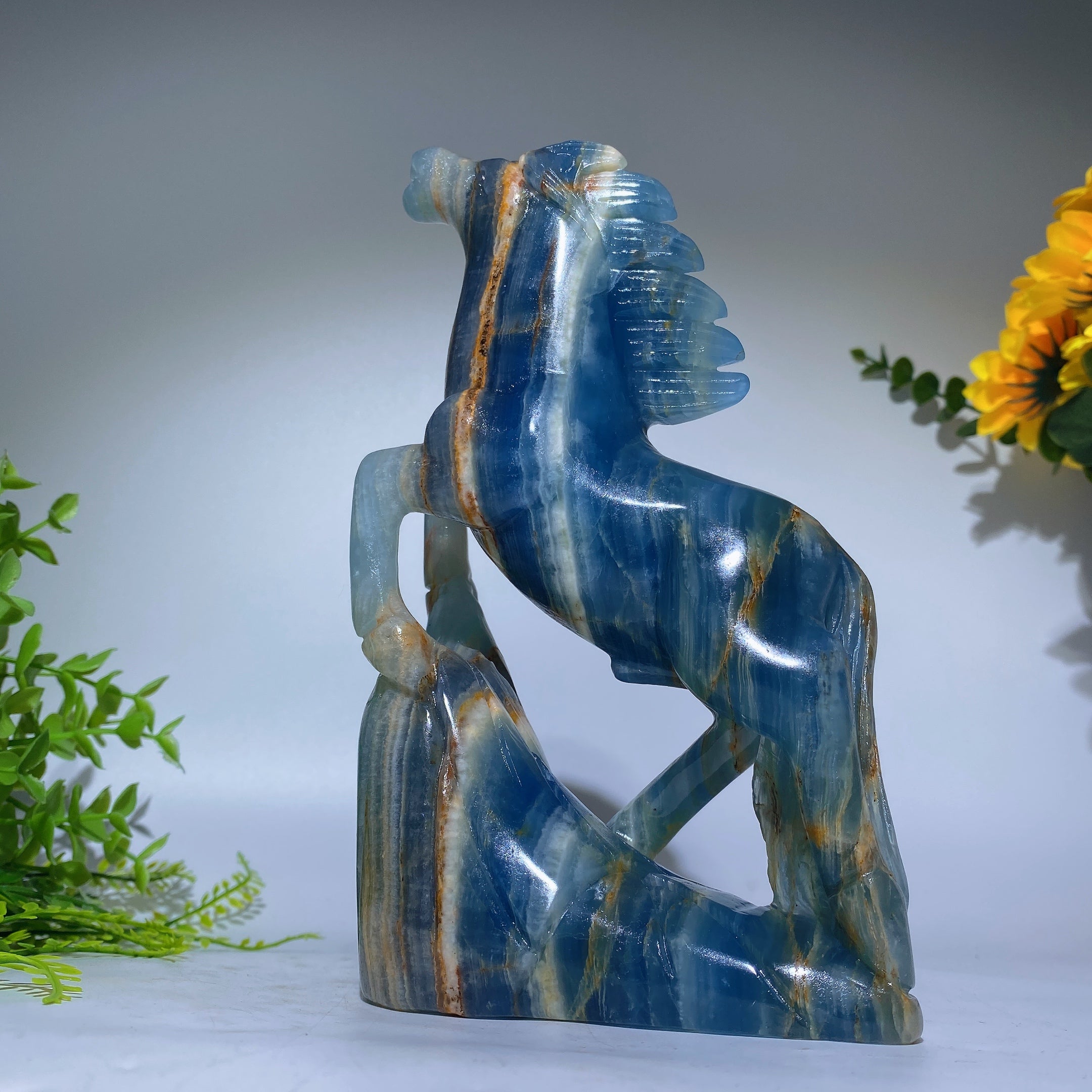 7.6inch Blue Onyx Horse Crystal Animal Carving