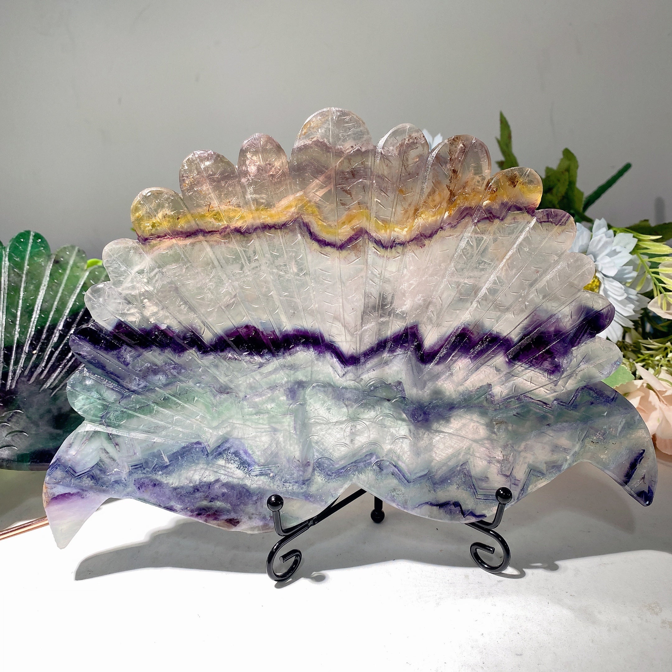 7-9 inch Fluorite Peacock Crystal Animal Carving for Healing
