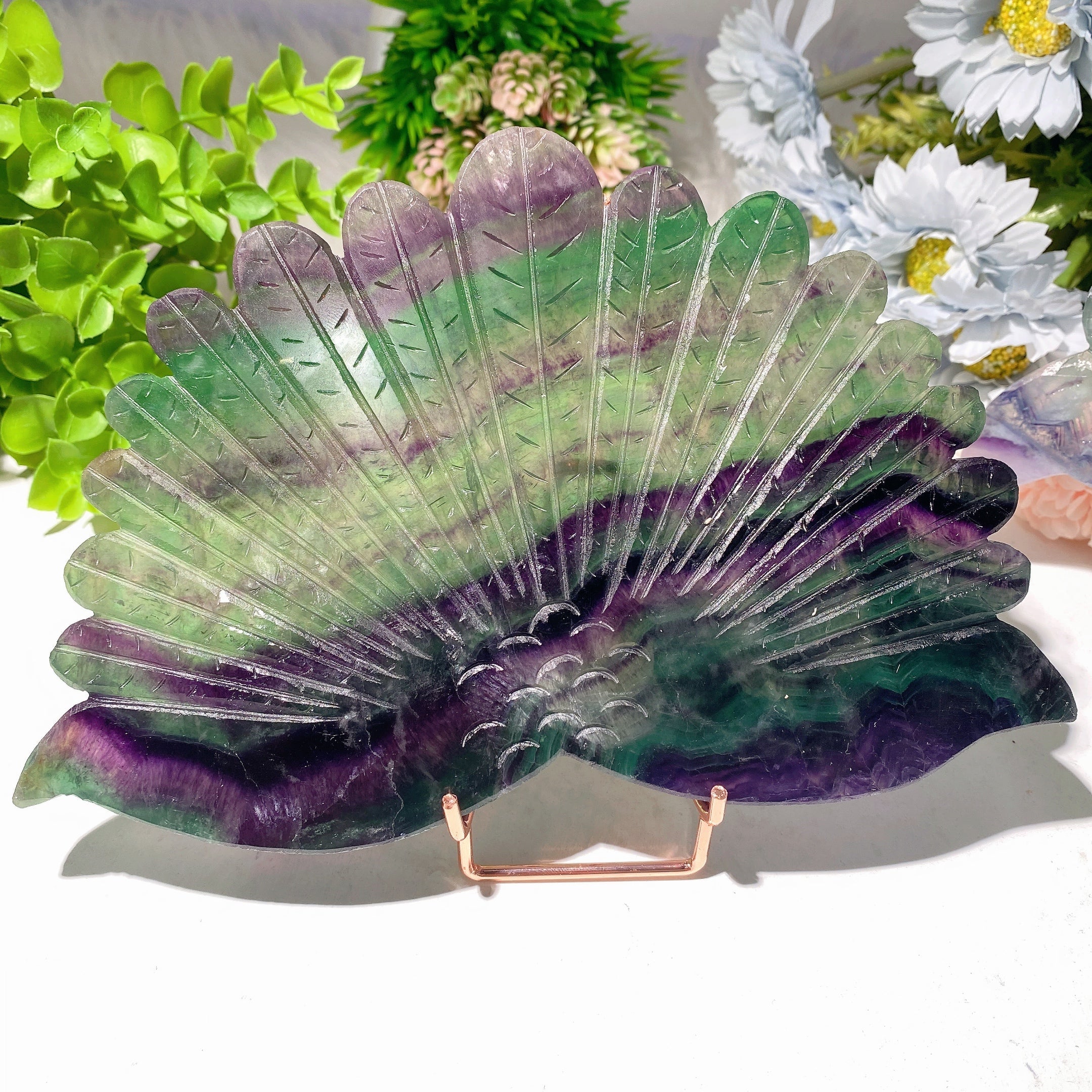 7-9 inch Fluorite Peacock Crystal Animal Carving for Healing