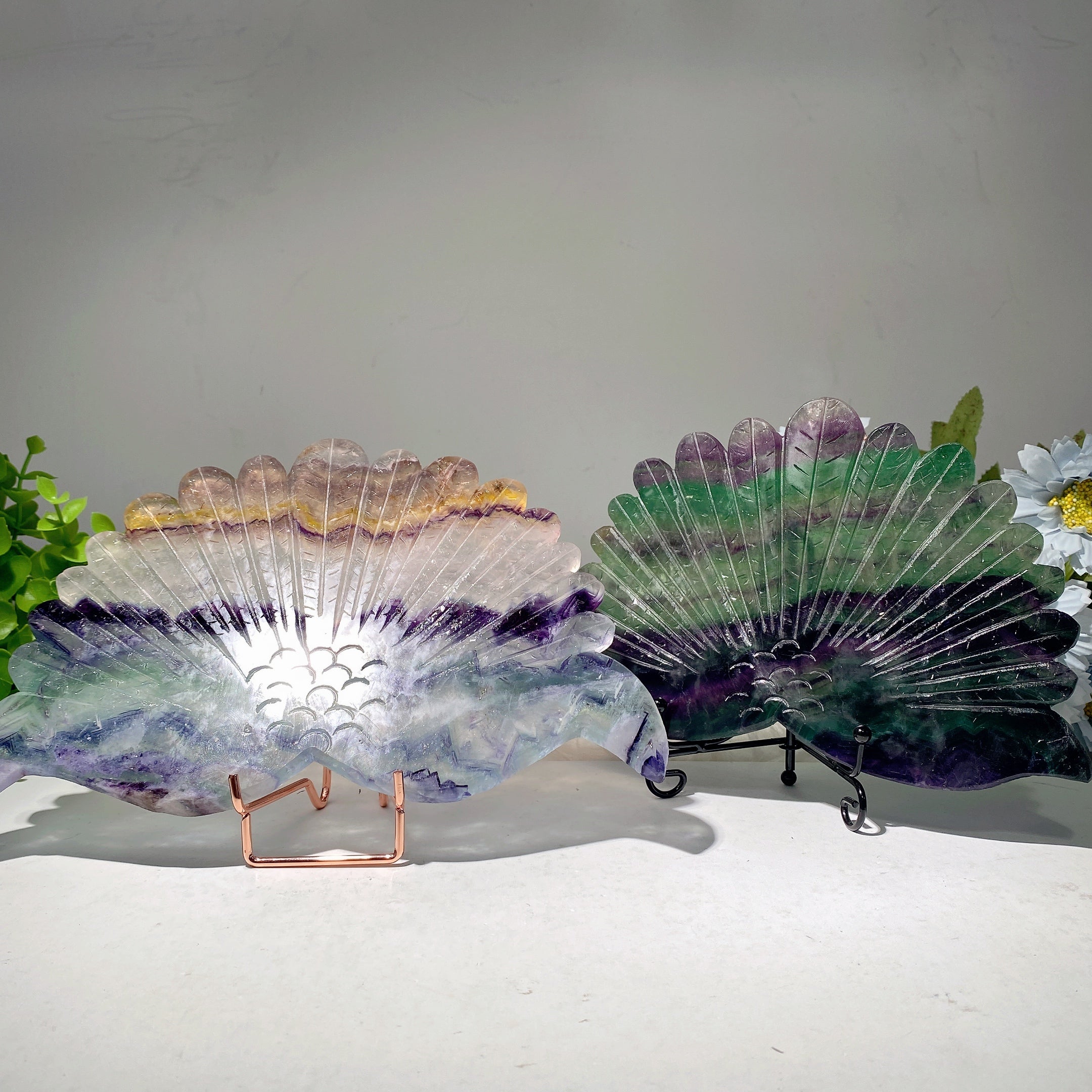 7-9 inch Fluorite Peacock Crystal Animal Carving for Healing