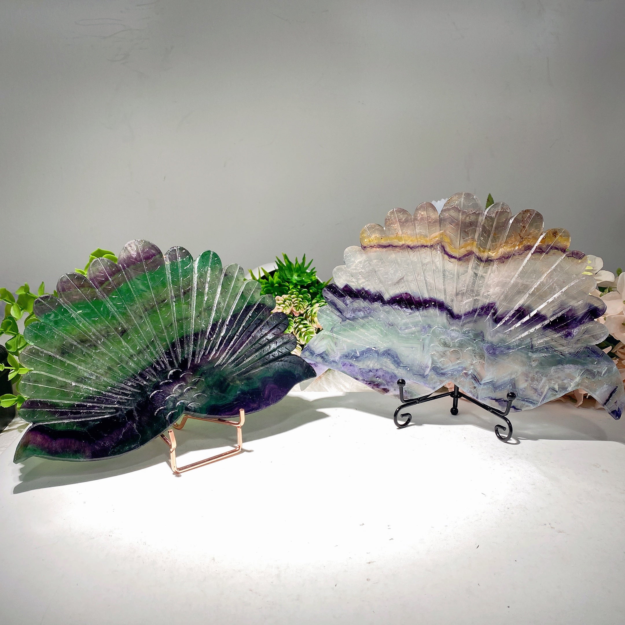7-9 inch Fluorite Peacock Crystal Animal Carving for Healing