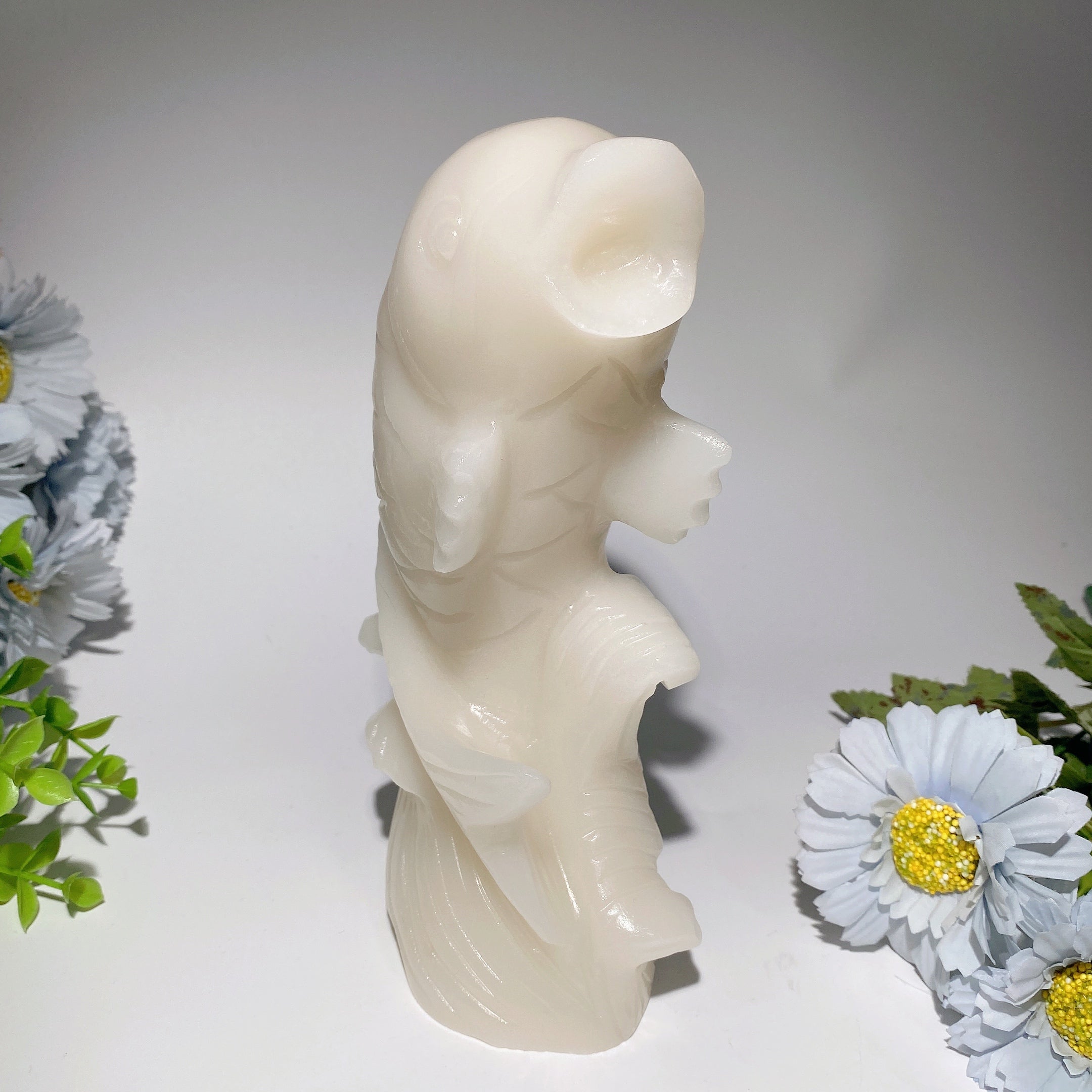 7.9 inch White Jade Fish Crystal Figurine for Healing