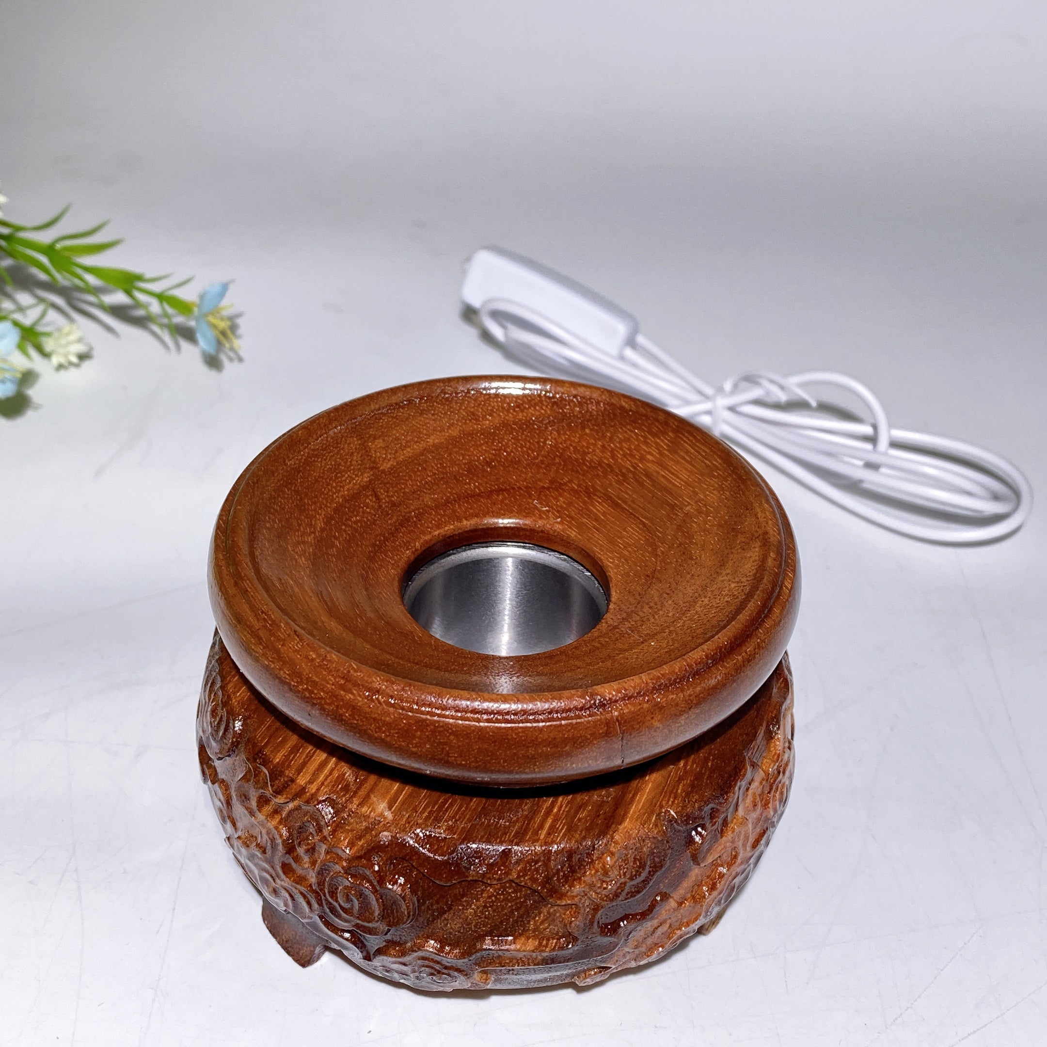 7-9cm Rotatable Wooden Crystal Lamp Stand Light Therapy