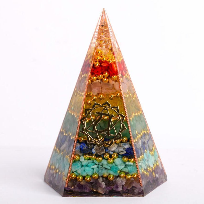 7 Chakra Crystal Healing Pyramid 4.5 Inches for Meditation