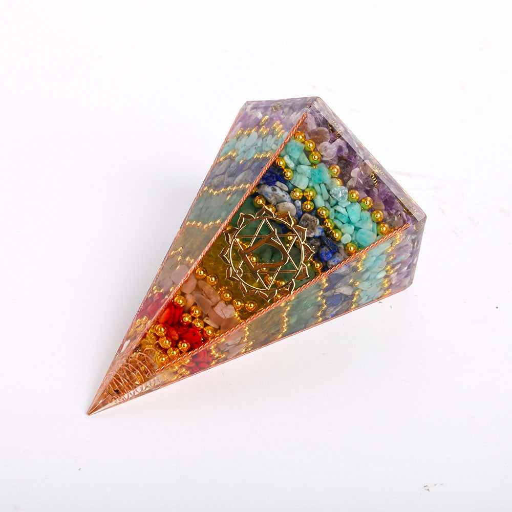 7 Chakra Crystal Healing Pyramid 4.5 Inches for Meditation